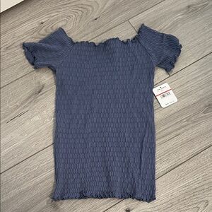 Free People Smocked Off-Shoulder Blouse in Slate Blue